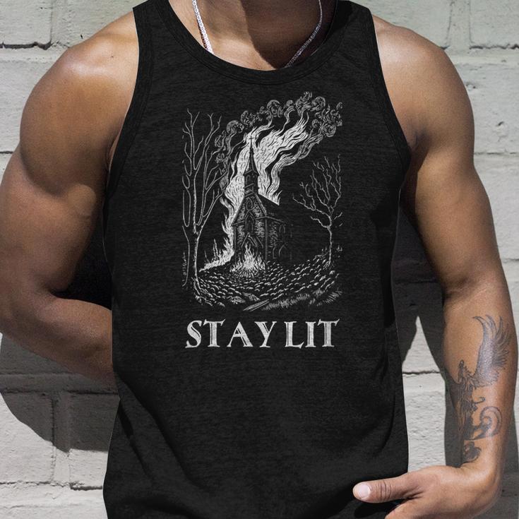 Okkult Atheist Burn Church Stay Lit Satan Devil Grunge Tank Top Geschenke für Ihn