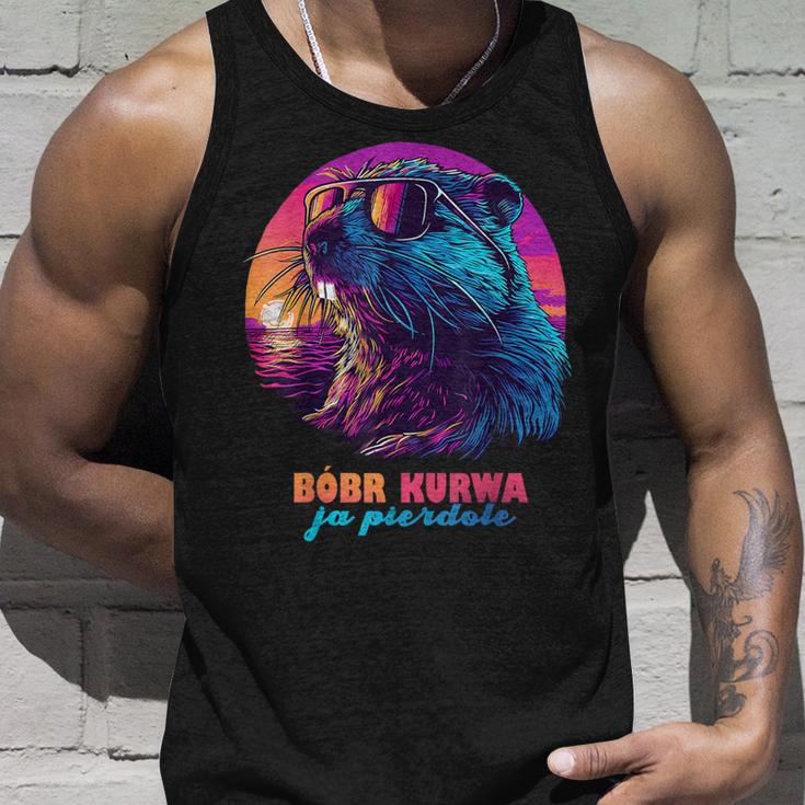 Synthwave Polish Beaver Meme Bober Kurwa Ja Pierdole Bobr Tank Top Geschenke für Ihn