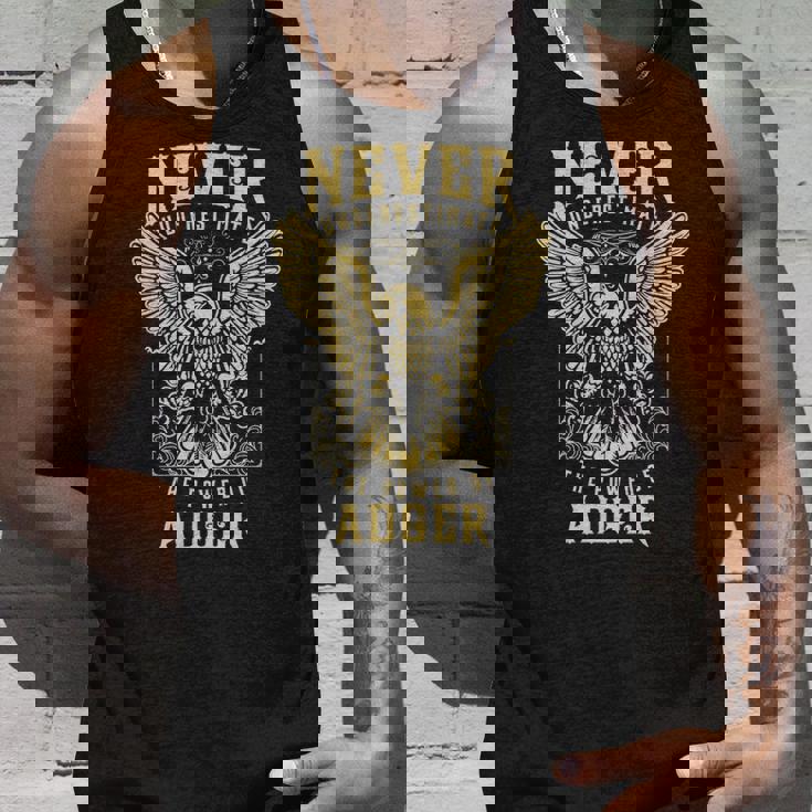 Never Underestimate The Power Of Adger Personalized Last Name Tank Top Gifts for Him
