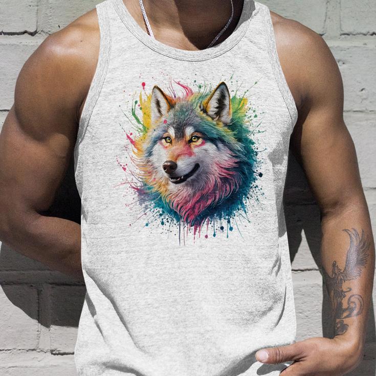 Wolf Herren Damen Bunt Aquarell Wolf Tank Top Geschenke für Ihn