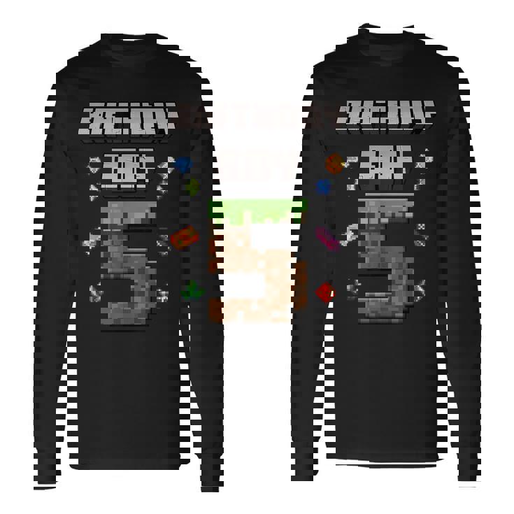 5Th Birthday 5 Years Old Video Gamer Pixel Birthday Boys Long Sleeve T-Shirt