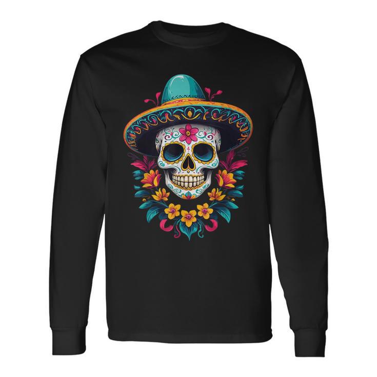 Aesthetic Mexico Dia De Muertos Skull Langarmshirts Geschenkideen