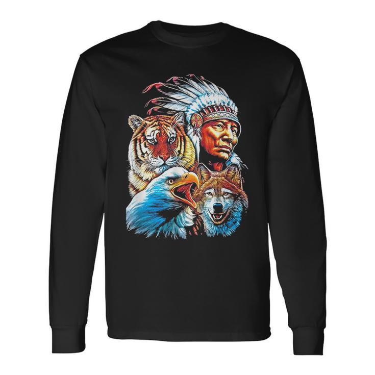 Águila Lobo India Nativa Americana Americana Del Norte Camiseta de manga larga