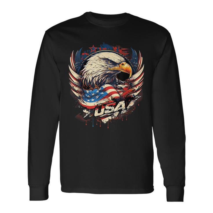 America Fan American Flag And Eagle Usa Langarmshirts Geschenkideen