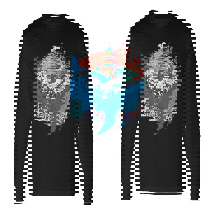 Ballena Japonesa Gran Ola Kanagawa Japón Arteintage Camiseta de manga larga