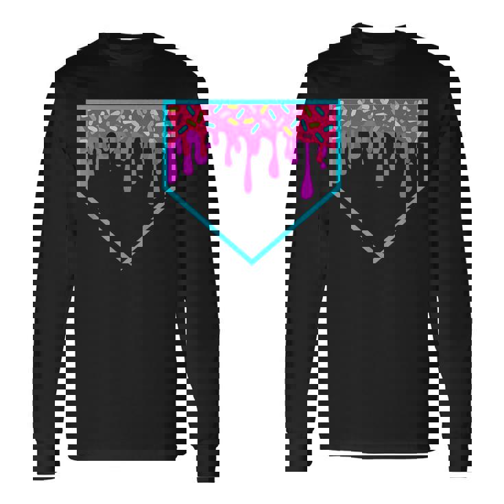 Baseball Ice Cream Dripping Baseball Home Plate Drip Long Sleeve T-Shirt
