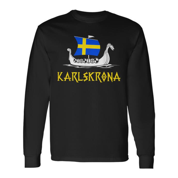 Boat Swedish Flag Swedeniking Ship Karlskrona Langarmshirts Geschenkideen