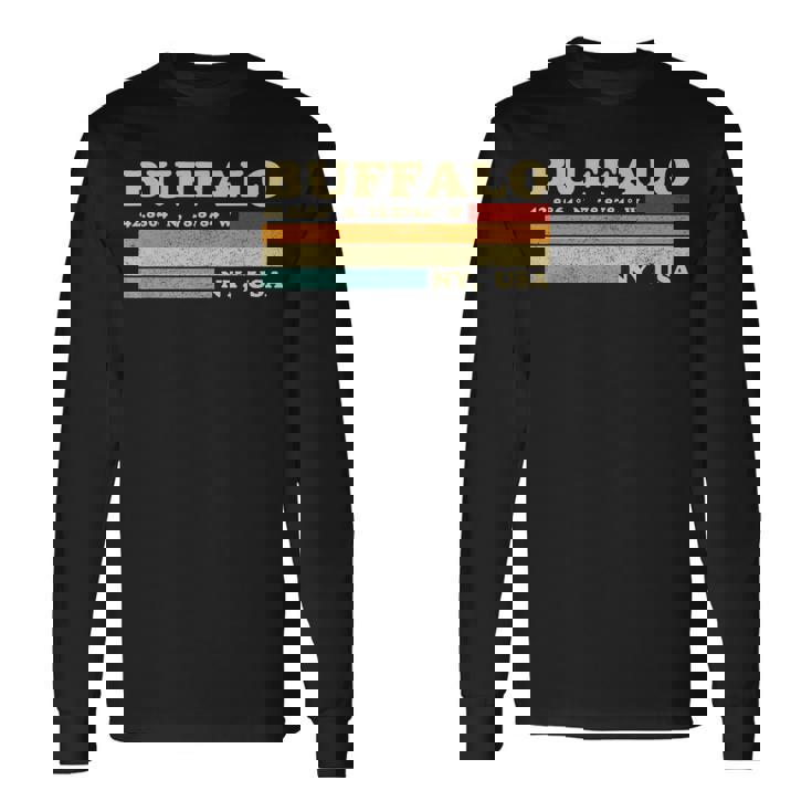 Buffalo New York Retro Longitude Latitude Long Sleeve T