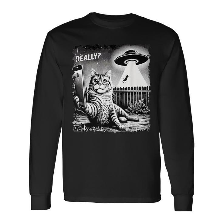 Cat Selfie Ufo & Alien Echt Jetzt Really Langarmshirts Geschenkideen