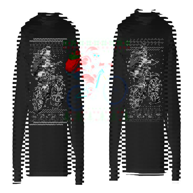 Christmas Santa Mountain Bike Rider Ugly Christmas Sweater Long Sleeve T-Shirt Gifts ideas
