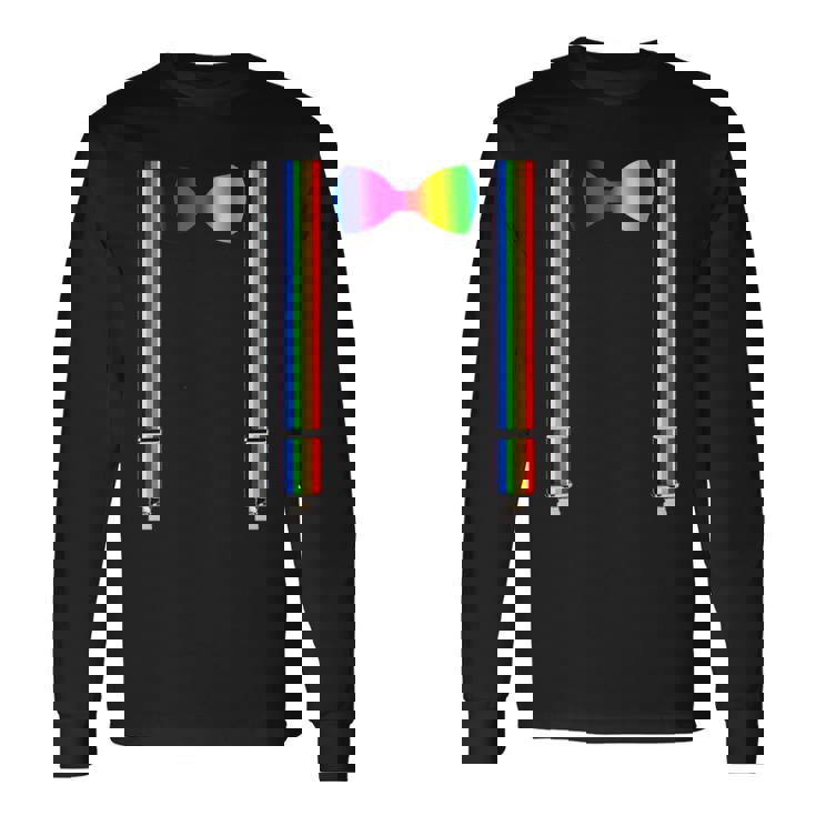 Clown Arcobaleno Bretelle Papillon Bambini Quick Costume Camicia Maglietta a maniche lunghe