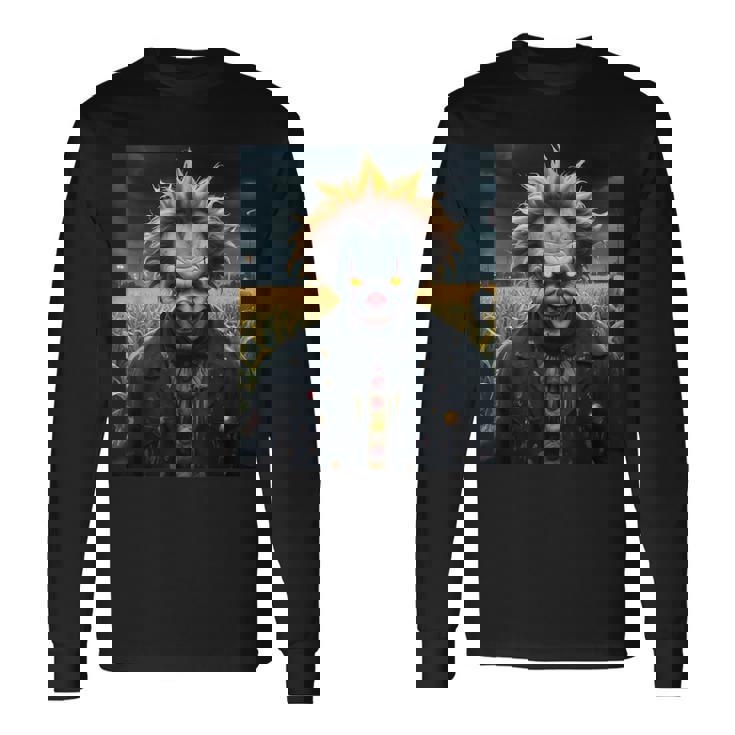 Clown Maléfique Un Champ De Maïs Monstre Sombre Horreur Effrayant Effrayant T-shirt à manches longues