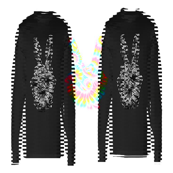 Cool Retro Tie Dye Peace Hand 1960S Hippie Peace Sign Long Sleeve T-Shirt