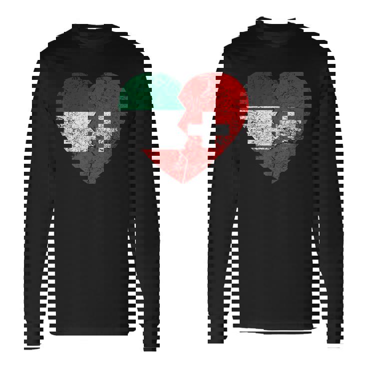 Corazón Banderas Suizas Italianas Italia Suiza Raícesintage Camiseta de manga larga