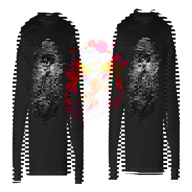 Crâne En Sucre Jour Des Morts Dia De Los Muertos Mariachi T-shirt à manches longues
