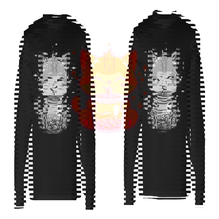 Cute Cat Boba Tea Bubble Tea Anime Kawaii Neko Long Sleeve T-Shirt