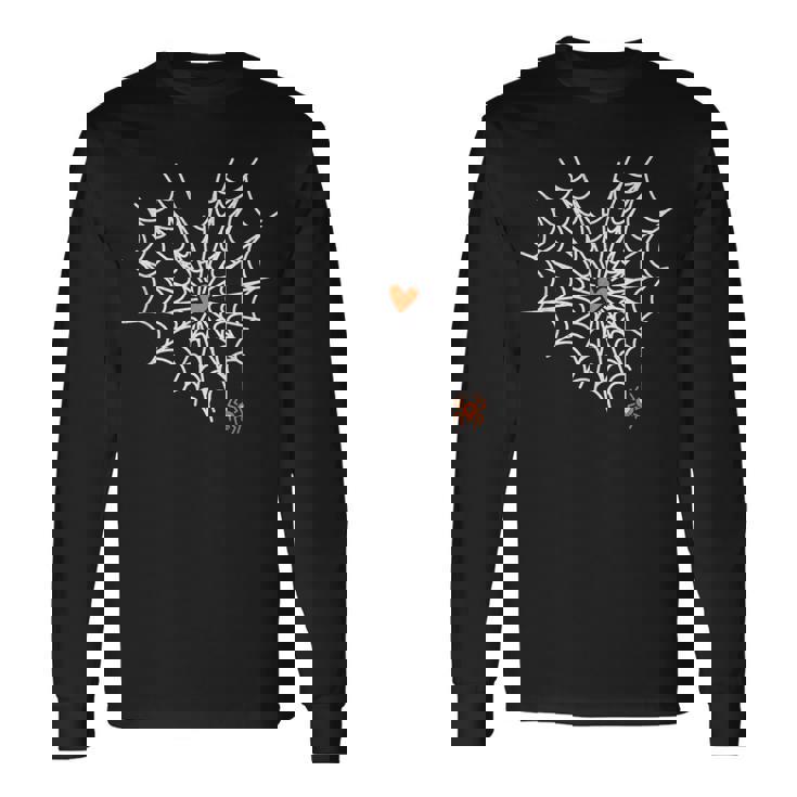 Cute Spider Web Cobweb Heart Halloween Orange Long Sleeve T