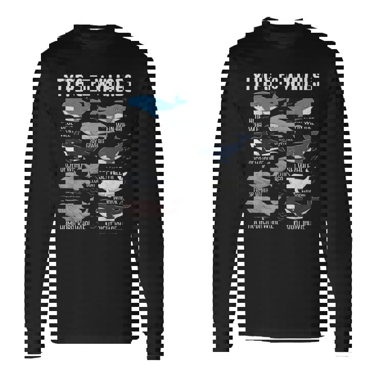 Cute Types Of Whales Ocean Mammals Guide Whale Long Sleeve T-Shirt