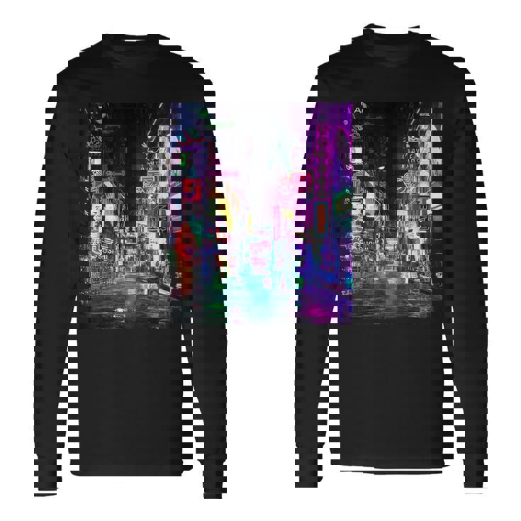 Cyberpunk City Sci Fi Night Tokyo Japan Urban Noir Dystopia Maglietta a maniche lunghe