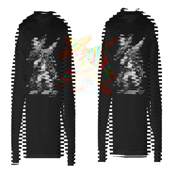 Dabbing Mexican Poncho Cinco De Mayo Boys Sombrero Dab Long Sleeve T-Shirt