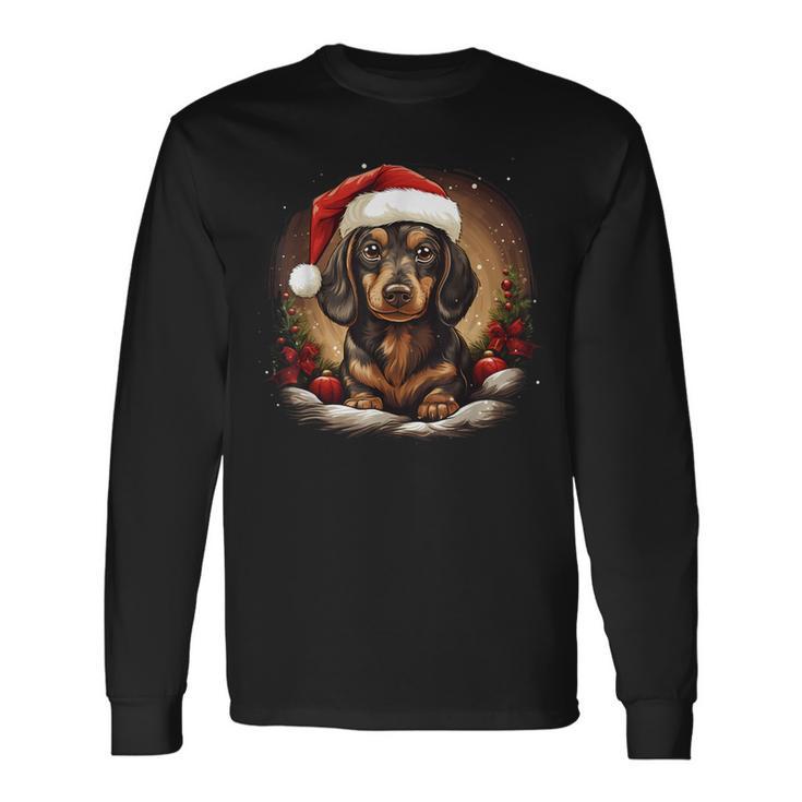 Dachshund With Santa Hat Christmas With Dog Langarmshirts Geschenkideen