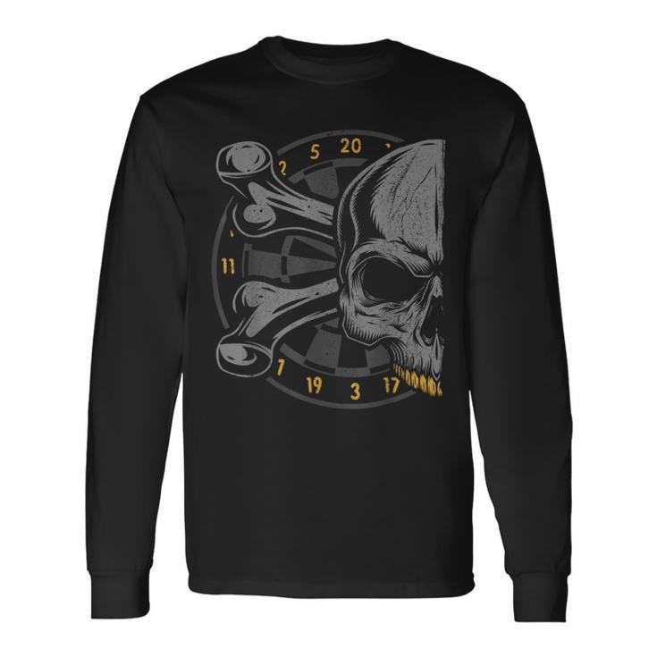 Dart Skull And Dartboard Retro Dart Langarmshirts Geschenkideen