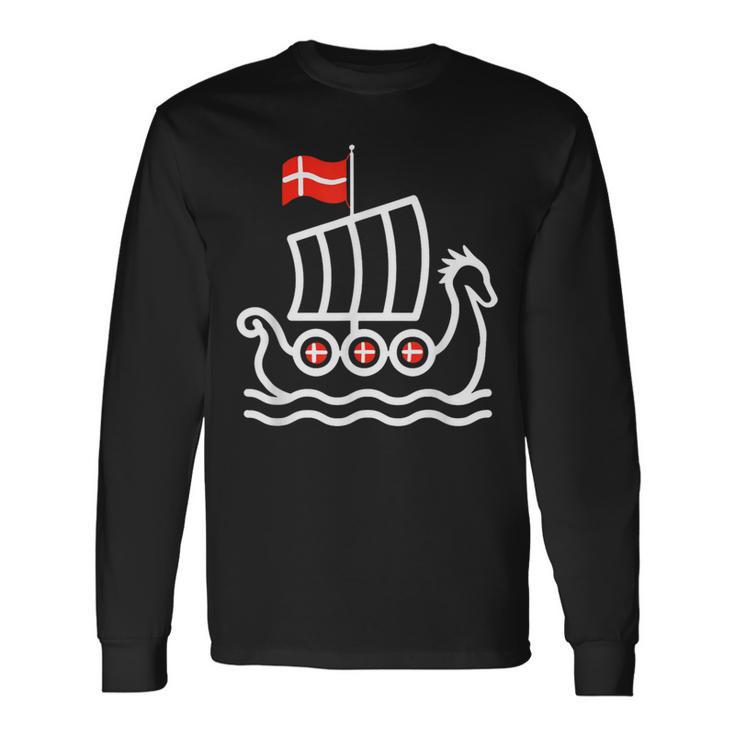 Denmark Flag Dragon Boat Dragon Headiking Ship Langarmshirts Geschenkideen