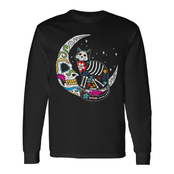 Dia De Los Muertos Cat Moon Langarmshirts Geschenkideen