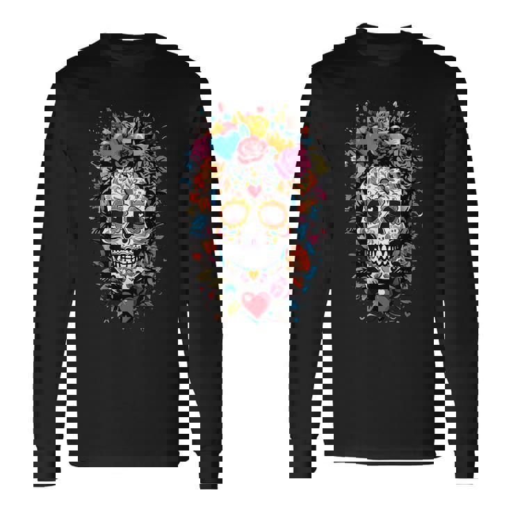 Dia De Los Muertos Crâne En Sucre Motif Jour Des Morts T-shirt à manches longues