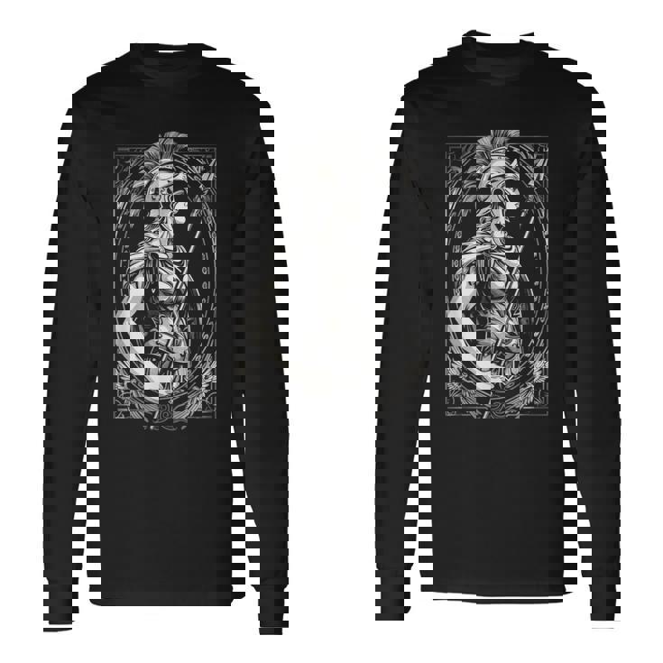 Dieu Grec Athéna Tenant La Lance Guerrier Spartiate T-shirt à manches longues