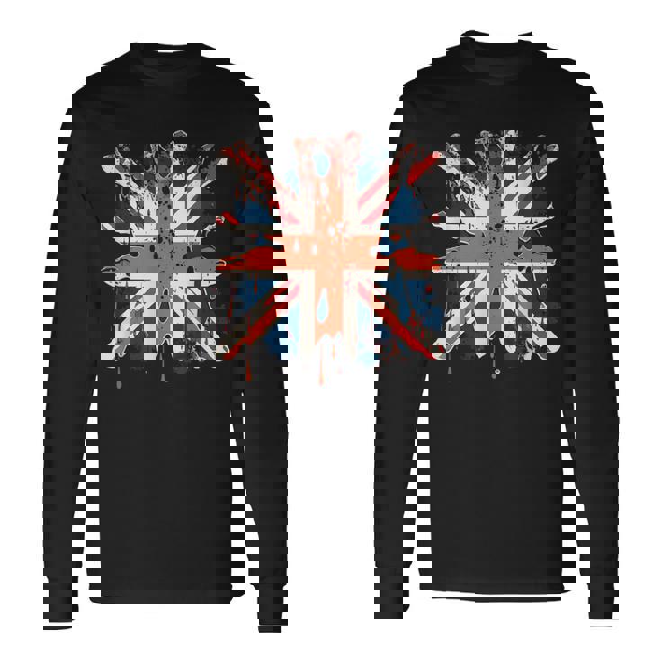 Distressed Union Jack British Flag Edgy Punk Long Sleeve T