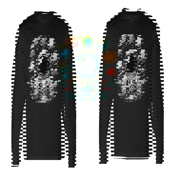 Divertido Astronauta Espacial Malabares Sistema Solar Planetas Niños Camiseta de manga larga