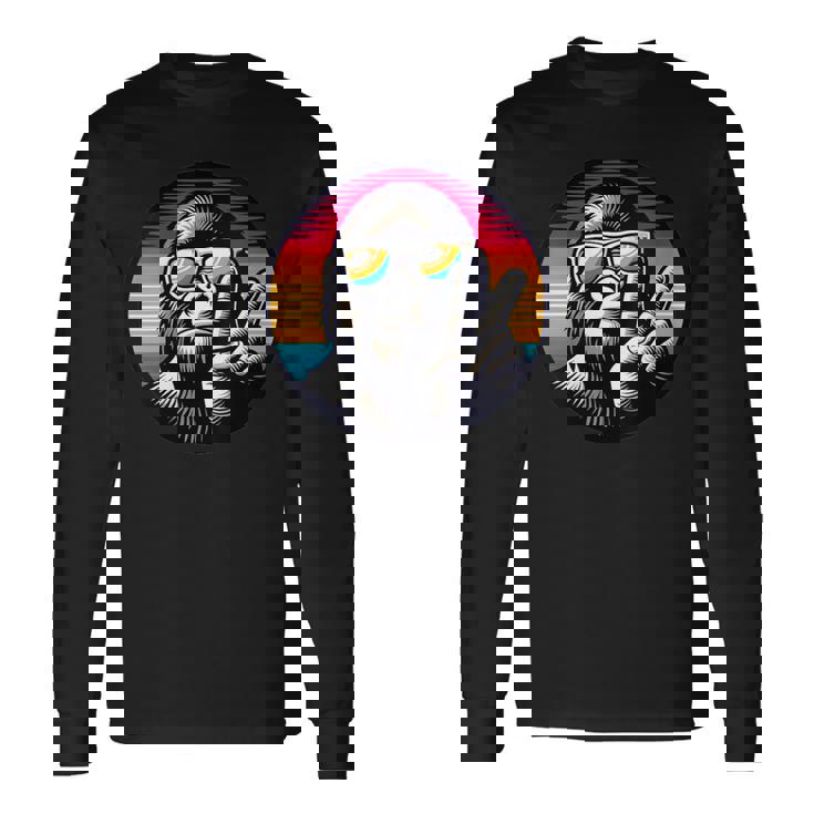 Donna Scimmia Gorilla Retro Pace Con Occhiali Da Sole Meme Con Collo A Maglietta a maniche lunghe