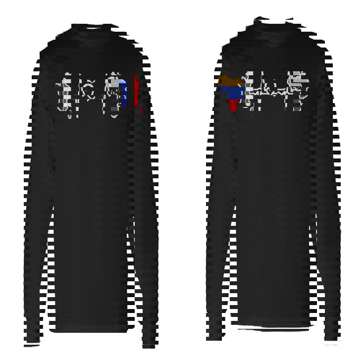 Drapeau Duenezuela France Heartbeat T-shirt à manches longues