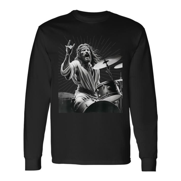 Drummer Rock Jesus Drums Langarmshirts Geschenkideen