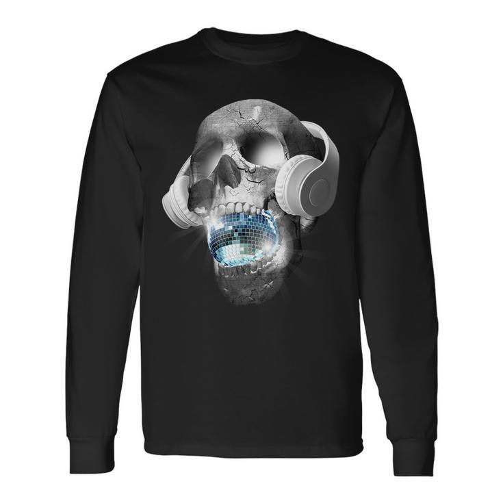 Edm Urban Dj Hip Hop Skull Streetwear Headphones Graphic Long Sleeve T-Shirt