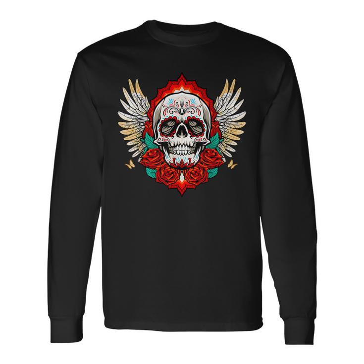 Feliz Dia De Los Muertos Sugar Skull Heaven Angel Langarmshirts Geschenkideen