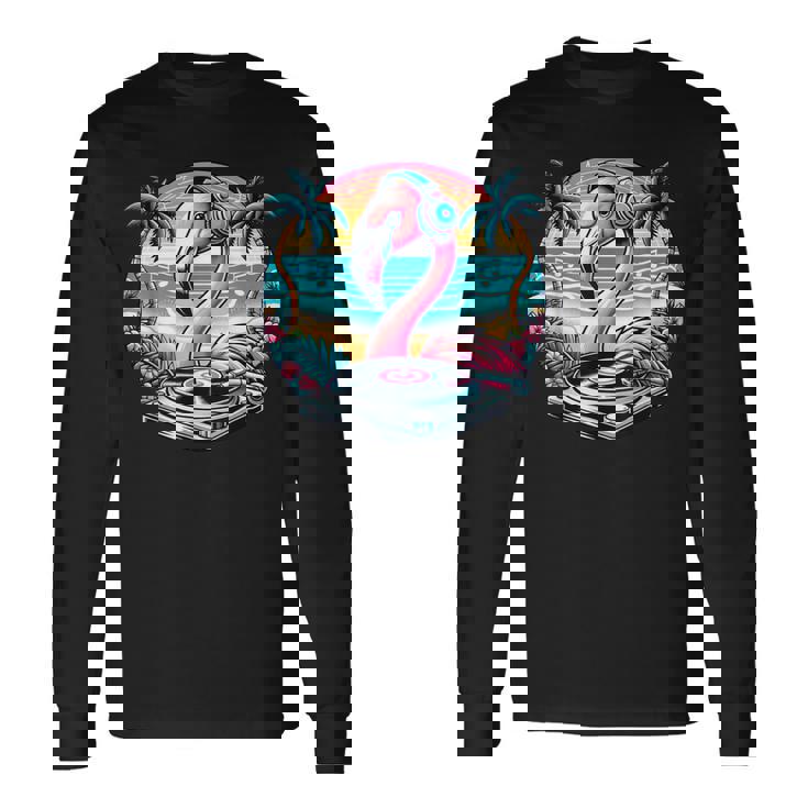 Fenicottero Dj Con Cuffie Divertente Fenicottero Uomo Donna Bambini Maglietta a maniche lunghe