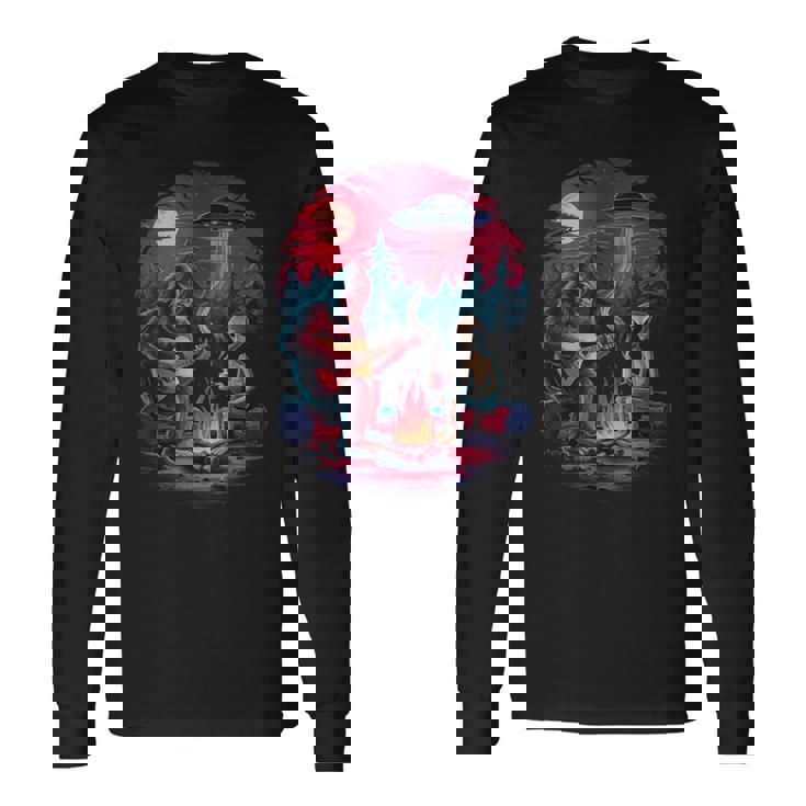 Alien And Bigfoot Campfire Moon Ufo Adventure Hiking Long Sleeve T-Shirt Gifts ideas