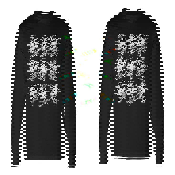 Ghost Skateboard Halloween Costume Skateboarding Long Sleeve T-Shirt