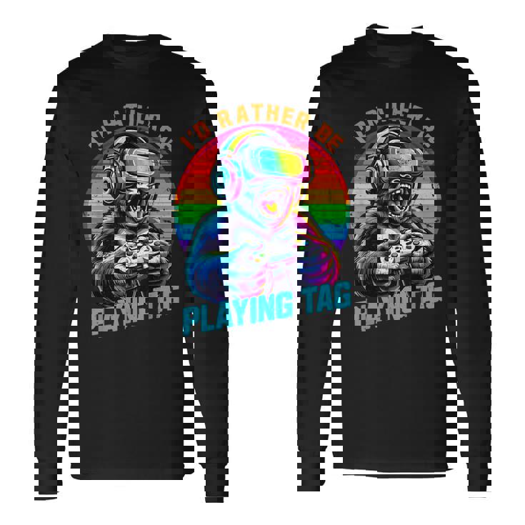 Gorilla Playing Video Vr Games Boys Gamer Gaming Long Sleeve T-Shirt