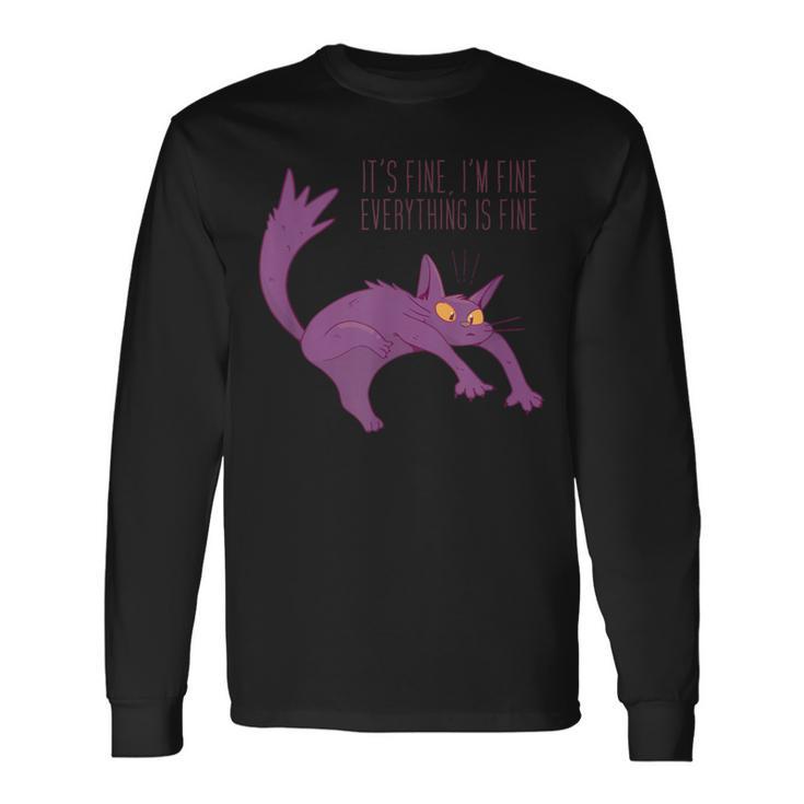 Gato Divertido Está Bien Estoy Bien Todo Está Bien Camiseta de manga larga