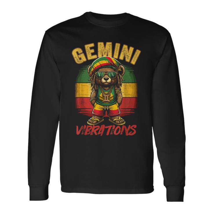 Gemini Vibes Rasta Reggae Teddy Bear Island Beach Birthday Long Sleeve T-Shirt