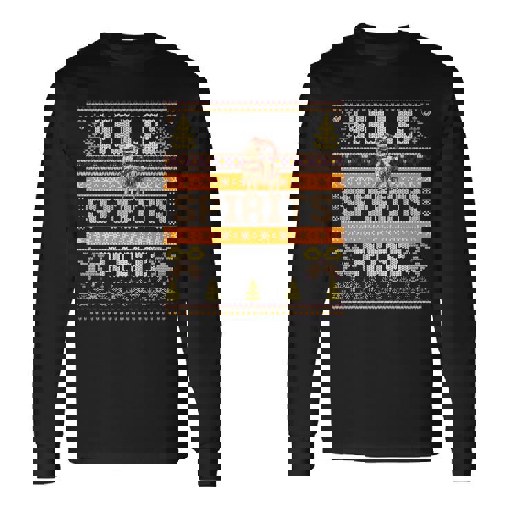 Happy Yule Spirits Pagan Ugly Christmas Sweater Witchy Vibe Long Sleeve T Shirt Monsterry