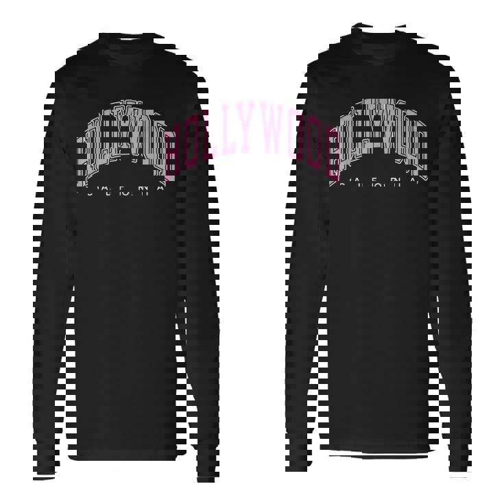 Hollywood California Caarsity Style Rosa Testo Maglietta a maniche lunghe