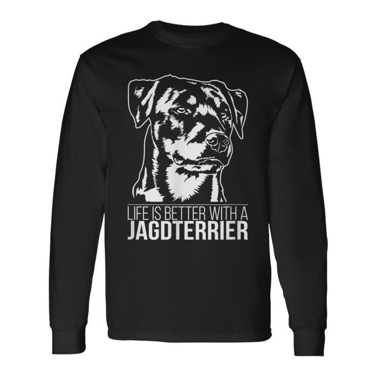 Hunting Terrier Life Is Better Slogan Dog Langarmshirts Geschenkideen