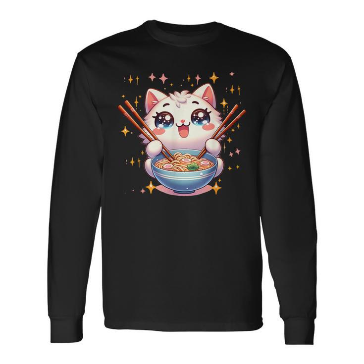 Katze Ramen Essen Nudeln Manga Anime Japanisch Kawaii Cute Langarmshirts Geschenkideen