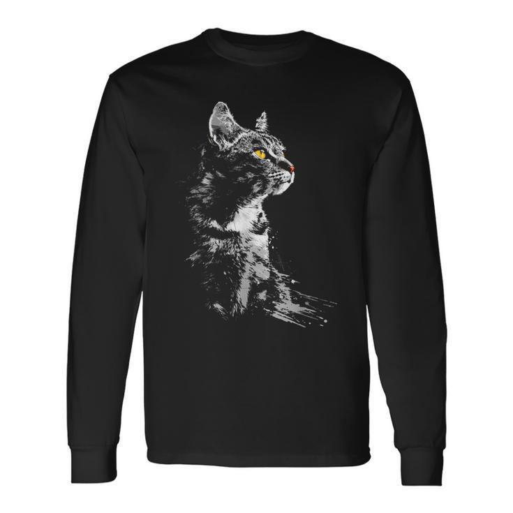 Katze Zeichnung Portrait Tierkunst Grafik Motiv Katze Langarmshirts Geschenkideen