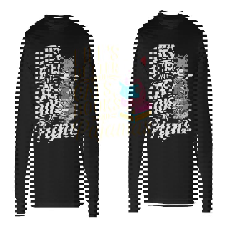 Laida Es Mejor Con Gatos Libros Y Pijamas Divertido Amante De Los Gatos Camiseta de manga larga