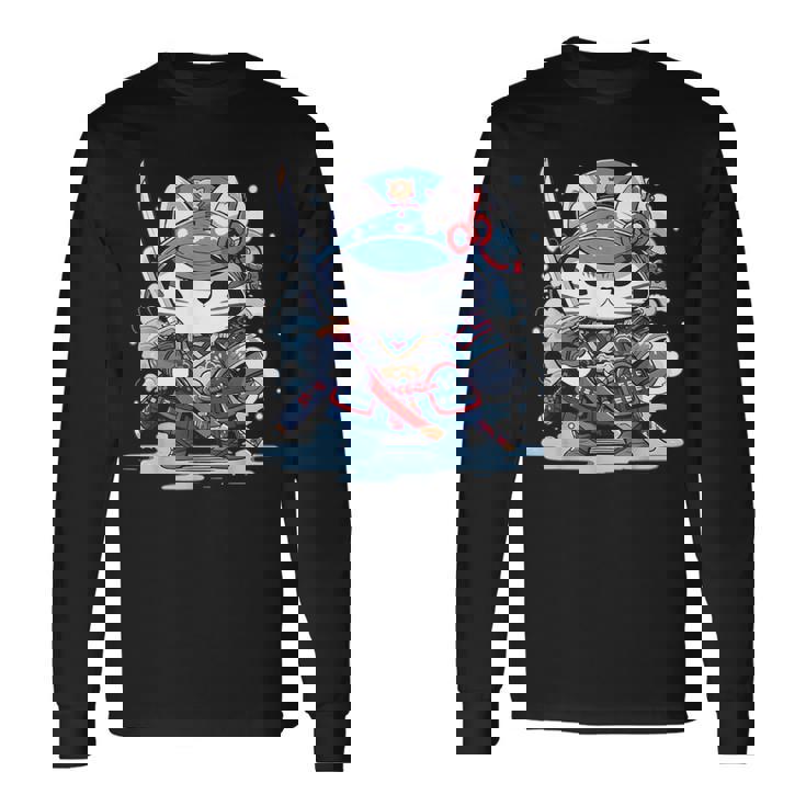 Linda Camisa Japonesa De Gato Samurái Tatuaje 2023 Kawaii Ninja Cat Camiseta de manga larga